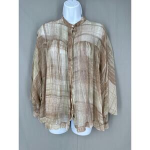 Le Lis Blanc Top Womens Small Beige Silk Flowy Sheer Button Lagenlook Luxury